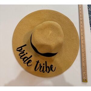 C.C Exclusives Bride Tribe Straw Sun Hat Tan Wide Brim Floppy Beach Bachelorette